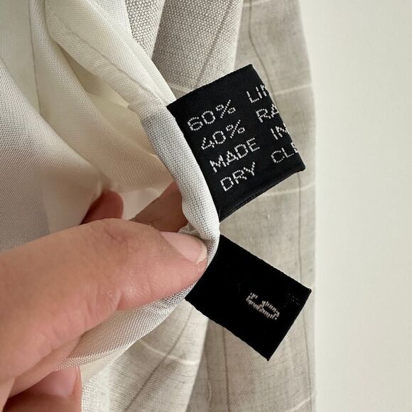 Vintage Linen Blend Jacket Women 6 Plaid Neutral Minimalist Old Money Equestrian - Picture 10 of 12